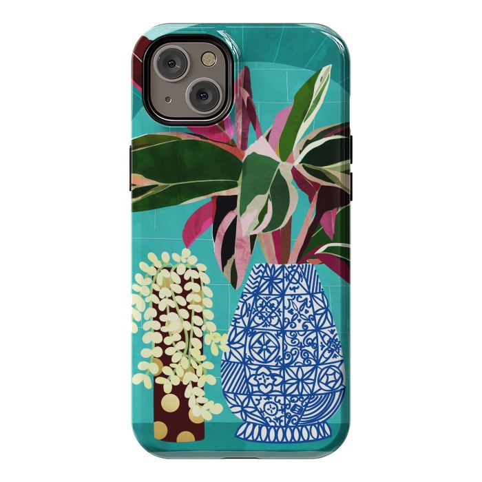 iPhone 14 Plus StrongFit Moroccan Shelfie | Tropical Teal Plants Botanical | Exotic Modern Bohemian Eclectic Décor  by Uma Prabhakar Gokhale