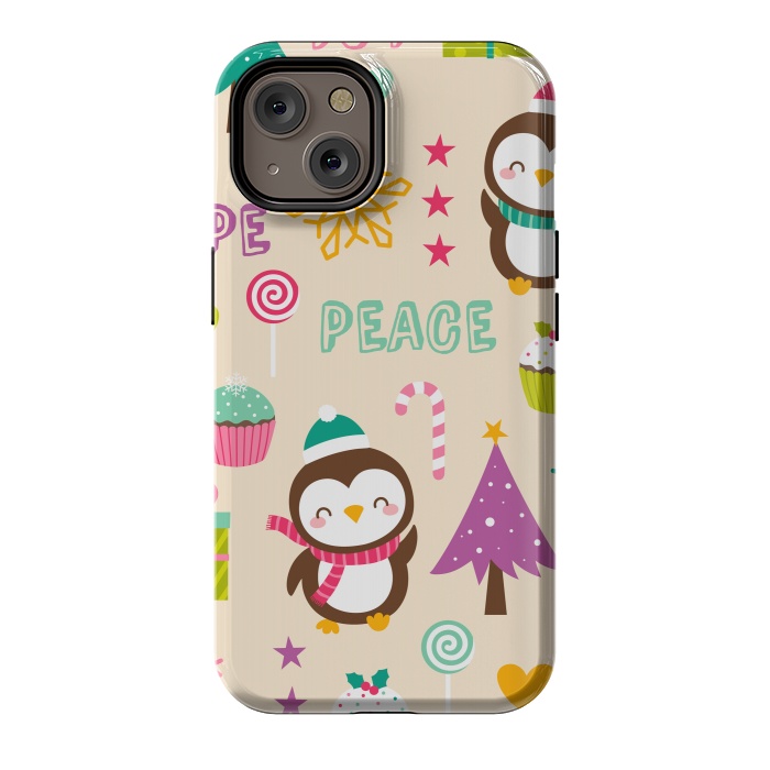 iPhone 14 StrongFit Colorful Cute Penguin and Pecorative Elements for Christmas by ArtsCase