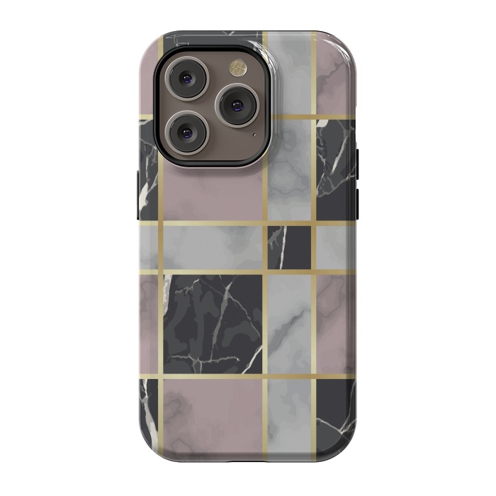 iPhone 14 Pro StrongFit Marble Repeat Marbling Surface with Gold by ArtsCase