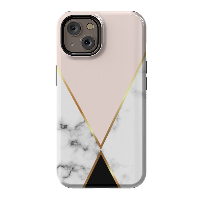 iPhone 14 StrongFit Vector Marble Geometric Background with Black and Gold Triangles by ArtsCase