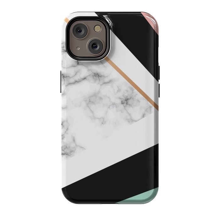 iPhone 14 StrongFit Vector Marble Texture Design with Golden Geometric Lines by ArtsCase