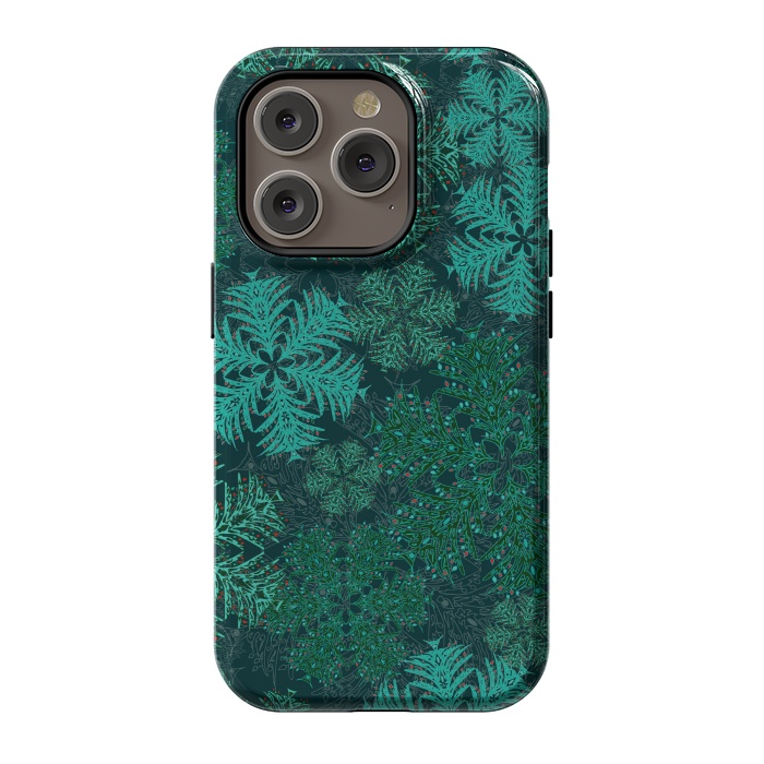 iPhone 14 Pro StrongFit Xmas Snowflakes Teal by Lotti Brown