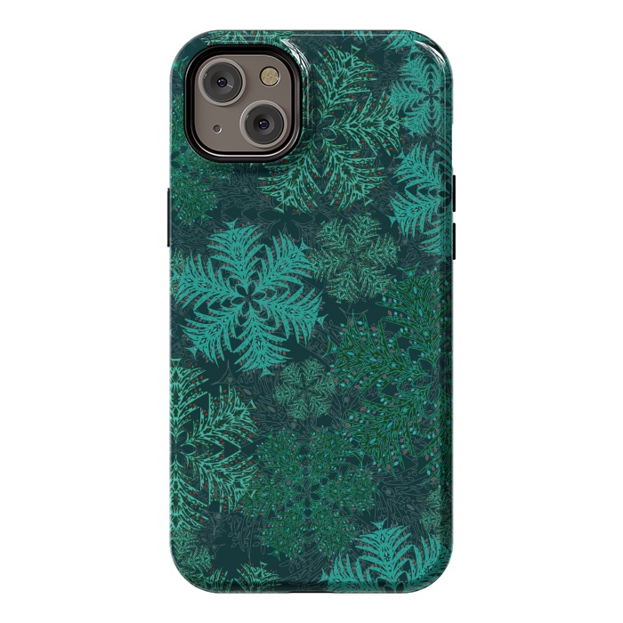 iPhone 14 Plus StrongFit Xmas Snowflakes Teal by Lotti Brown