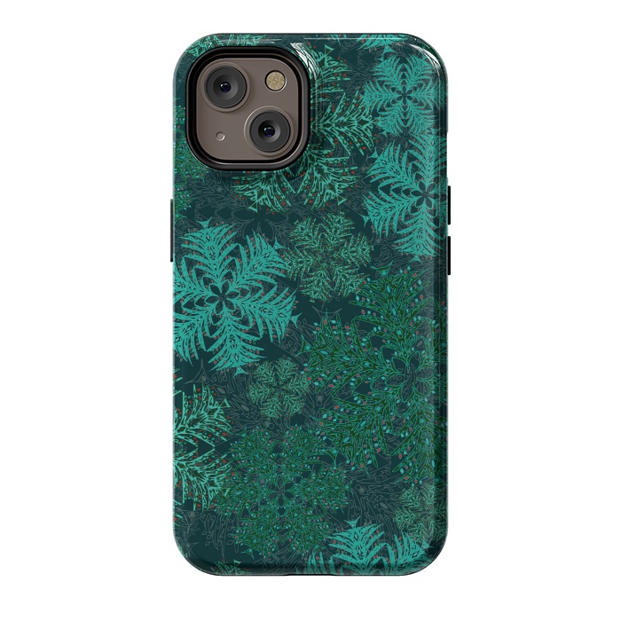 iPhone 14 StrongFit Xmas Snowflakes Teal by Lotti Brown