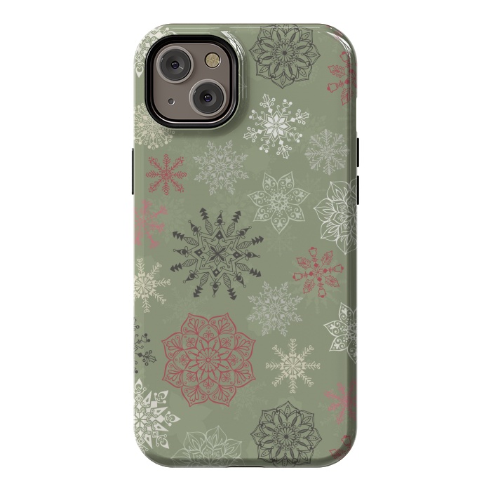 iPhone 14 Plus StrongFit Christmas Snowflakes on Dark Green by Paula Ohreen