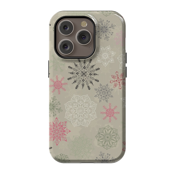iPhone 14 Pro StrongFit Christmas Snowflakes on Light Green by Paula Ohreen