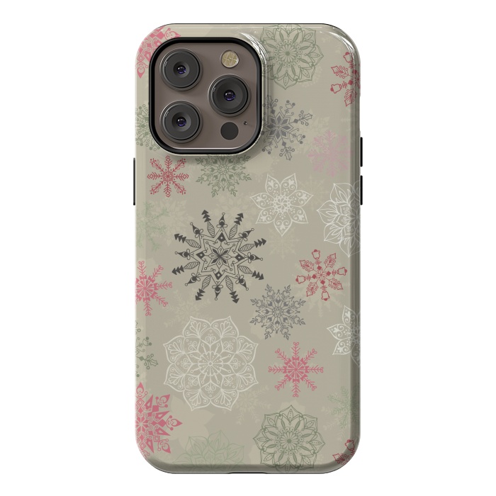 iPhone 14 Pro max StrongFit Christmas Snowflakes on Light Green by Paula Ohreen