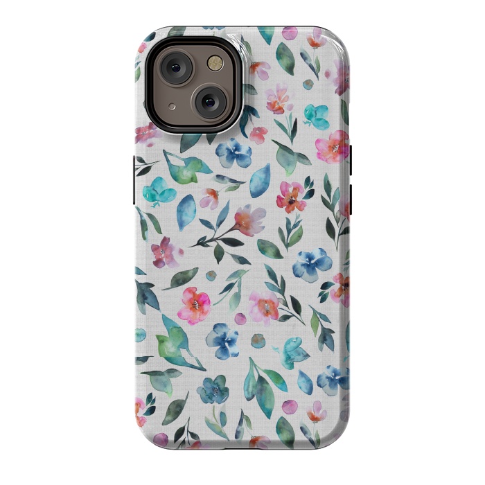 iPhone 14 StrongFit Beautiful watercolor florals tossed on a textured background by Paula Ohreen