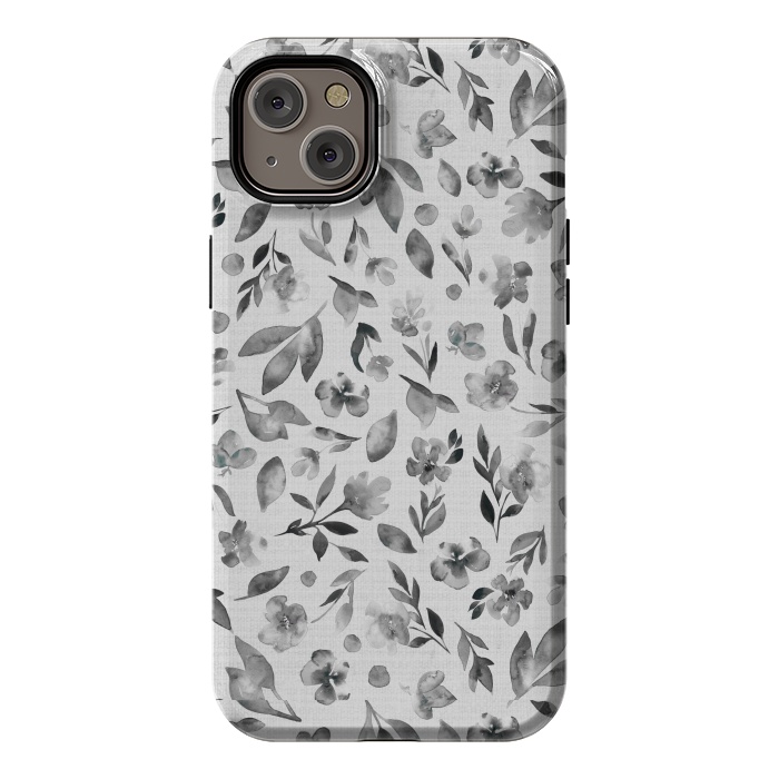 iPhone 14 Plus StrongFit Watercolor Textured Floral Toss - Black and White by Paula Ohreen