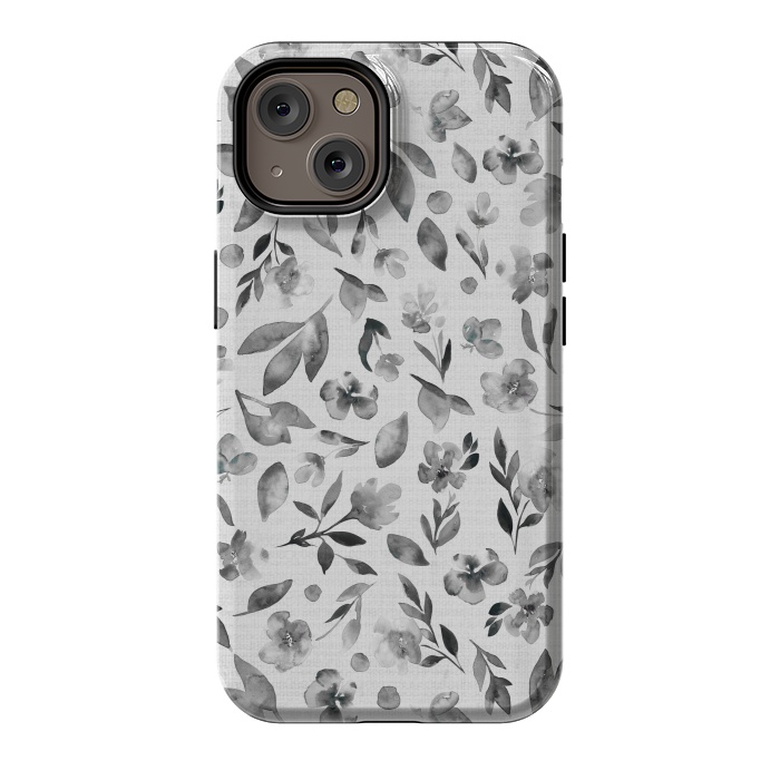 iPhone 14 StrongFit Watercolor Textured Floral Toss - Black and White by Paula Ohreen