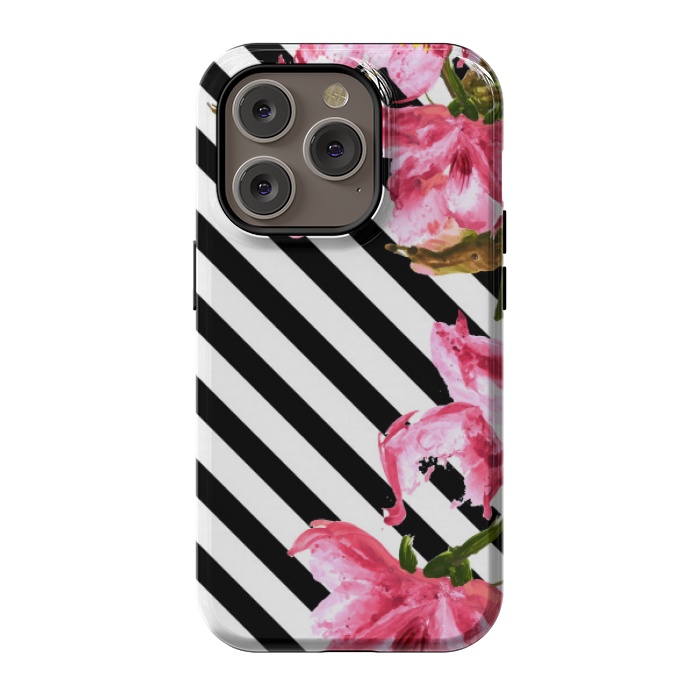 iPhone 14 Pro StrongFit stripes pink tropical pattern by MALLIKA