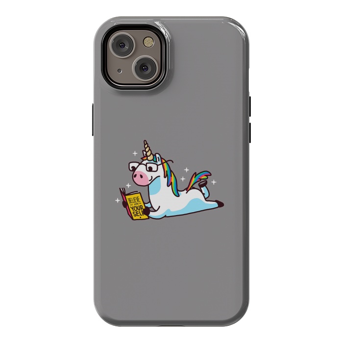 iPhone 14 Plus StrongFit Unicorn Reading Book Believe in Yourself Floor by Vó Maria
