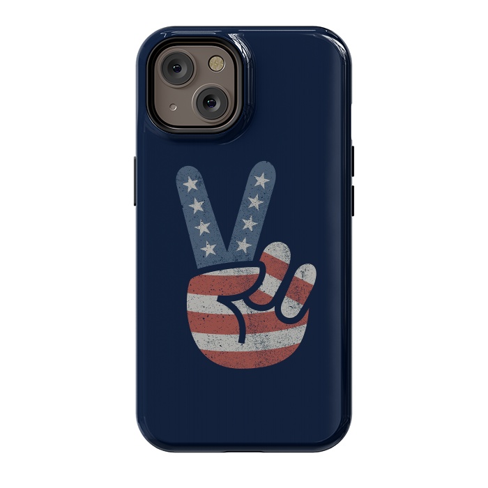 iPhone 14 StrongFit Peace Love Hand USA Flag Vintage Solid by Vó Maria