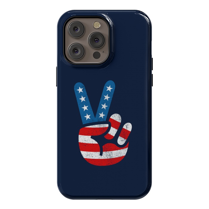 iPhone 14 Pro max StrongFit Peace Love Hand USA Flag Vintage Solid 2 by Vó Maria