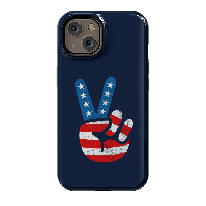 iPhone 14 StrongFit Peace Love Hand USA Flag Vintage Solid 2 by Vó Maria