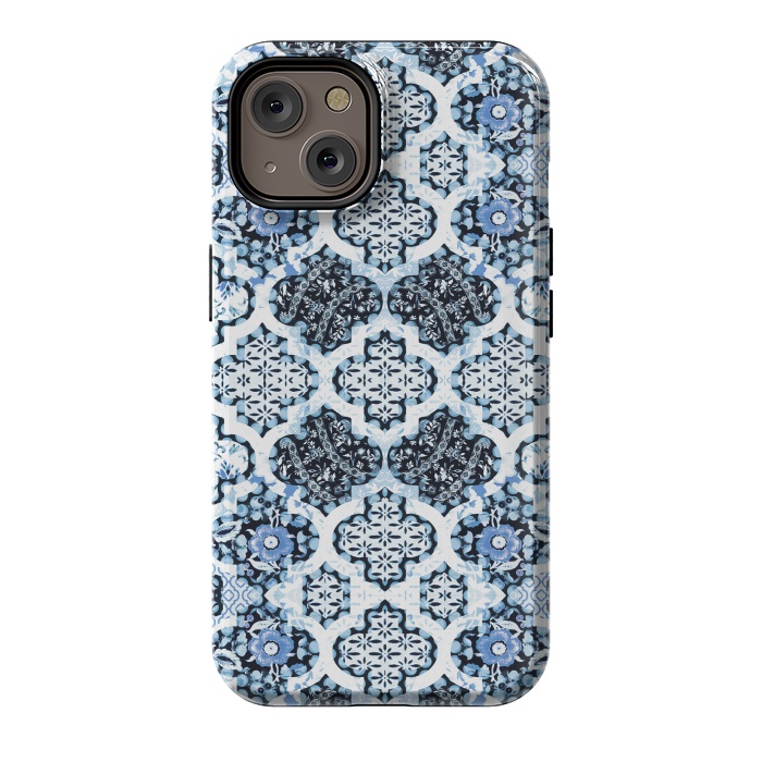 iPhone 14 StrongFit Blue white Moroccan decorative mosaic by Oana 