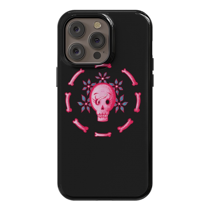 iPhone 14 Pro max StrongFit Funny Skull In Pink With Flowers And Bones by Boriana Giormova