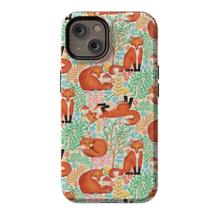 iPhone 14 StrongFit Little Foxes in a Fantasy Forest on Cream by Tangerine-Tane