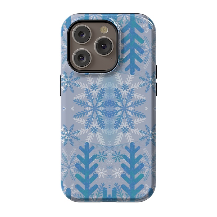 iPhone 14 Pro StrongFit Baby blue snowflakes Christmas pattern by Oana 