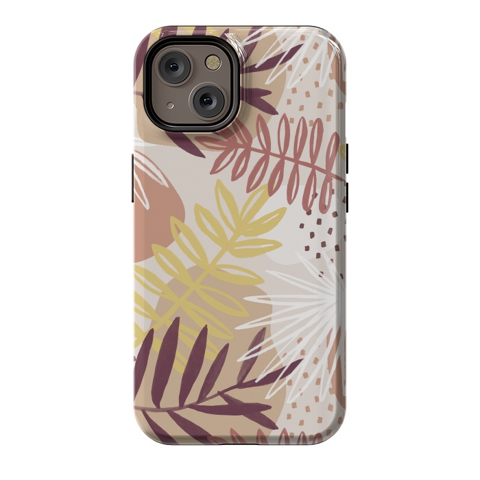 iPhone 14 StrongFit Modern tropical leaves and spots - terracotta by Oana 