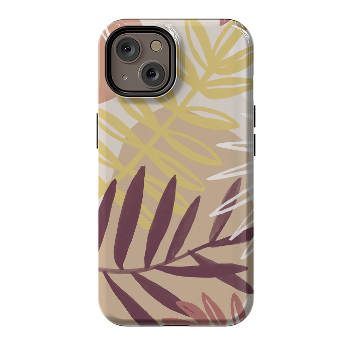 iPhone 14 StrongFit Minimal brown tropical leaves by Oana 