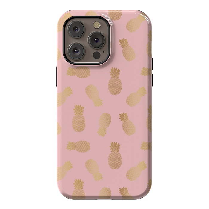 iPhone 14 Pro max StrongFit Pink and Gold Pineapples by Julie Erin Designs