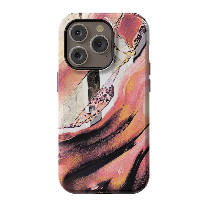 iPhone 14 Pro StrongFit Rose gold geode stones and marble stripes by Oana 