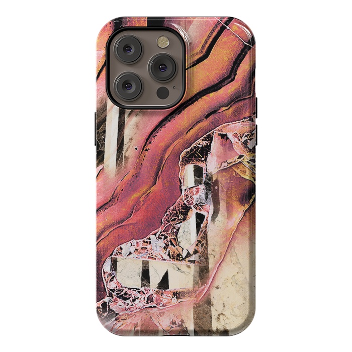 iPhone 14 Pro max StrongFit Rose gold geode stones and marble stripes by Oana 