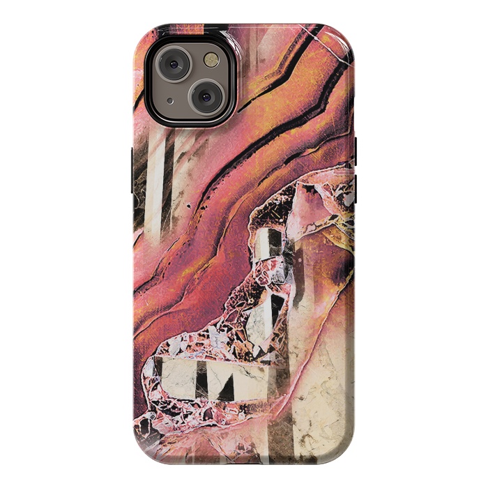 iPhone 14 Plus StrongFit Rose gold geode stones and marble stripes by Oana 
