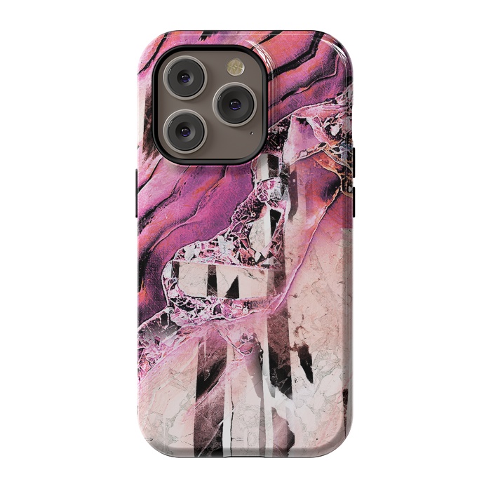 iPhone 14 Pro StrongFit Pink geode stone and marble stripes by Oana 