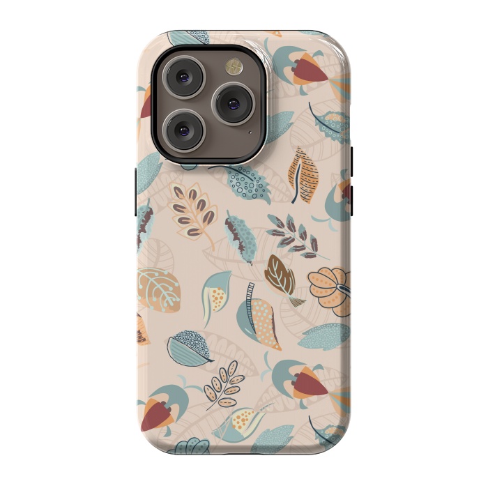 iPhone 14 Pro StrongFit Cute parrots in a fun tossed pattern with funky leaves in blue and red by Paula Ohreen