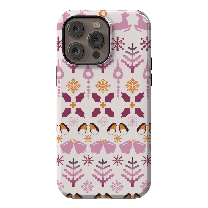 iPhone 14 Pro max StrongFit Fair Isle Christmas in pink and orange by Paula Ohreen