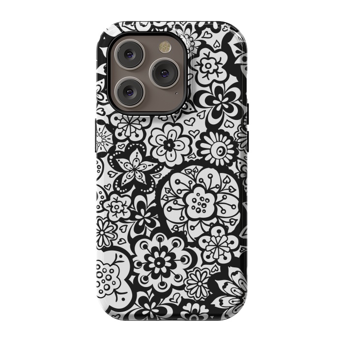 iPhone 14 Pro StrongFit Beautiful Bouquet of Blooms-Black and White by Paula Ohreen