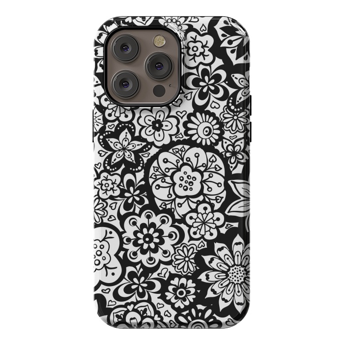 iPhone 14 Pro max StrongFit Beautiful Bouquet of Blooms-Black and White by Paula Ohreen