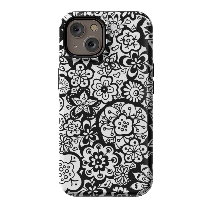 iPhone 14 StrongFit Beautiful Bouquet of Blooms-Black and White by Paula Ohreen