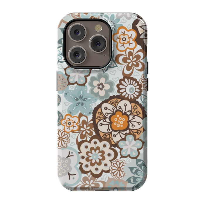 iPhone 14 Pro StrongFit Beautiful Bouquet of Blooms-Blue and Brown by Paula Ohreen