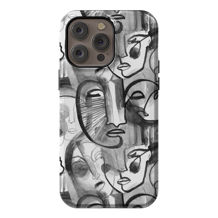 iPhone 14 Pro max StrongFit Tribal ink line art portaits by Oana 