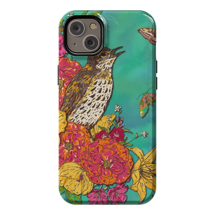 iPhone 14 Plus StrongFit Floral Songthrush by Lotti Brown