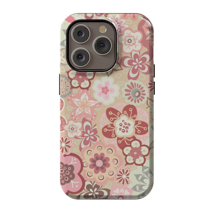 iPhone 14 Pro StrongFit Beautiful Bouquet of Blooms-Beige and Pink by Paula Ohreen
