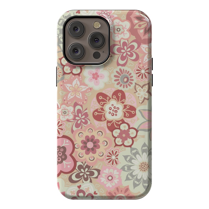 iPhone 14 Pro max StrongFit Beautiful Bouquet of Blooms-Beige and Pink by Paula Ohreen