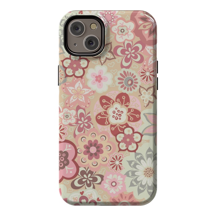 iPhone 14 Plus StrongFit Beautiful Bouquet of Blooms-Beige and Pink by Paula Ohreen