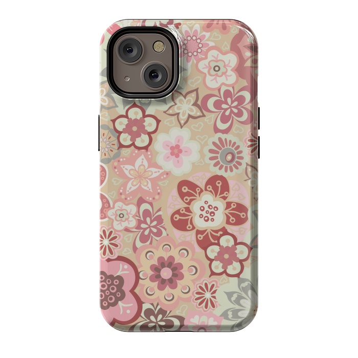 iPhone 14 StrongFit Beautiful Bouquet of Blooms-Beige and Pink by Paula Ohreen