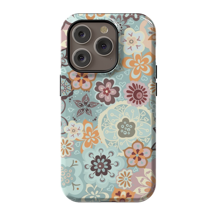 iPhone 14 Pro StrongFit Beautiful Bouquet of Blooms-Blue and Pink by Paula Ohreen