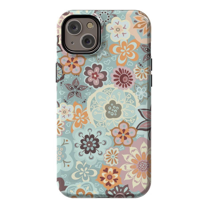 iPhone 14 Plus StrongFit Beautiful Bouquet of Blooms-Blue and Pink by Paula Ohreen