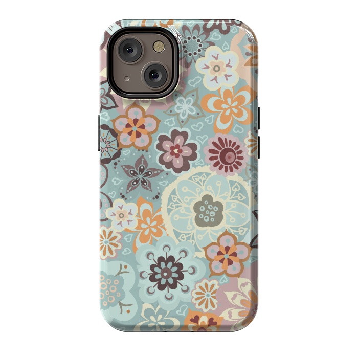 iPhone 14 StrongFit Beautiful Bouquet of Blooms-Blue and Pink by Paula Ohreen