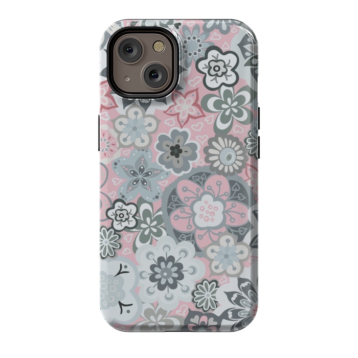 iPhone 14 StrongFit Beautiful Bouquet of Blooms-Light grey and pink by Paula Ohreen
