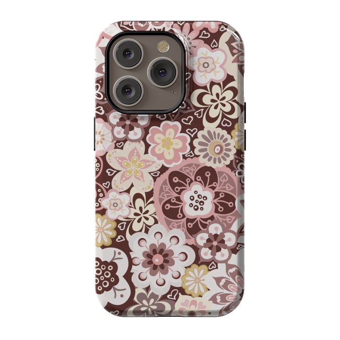 iPhone 14 Pro StrongFit Bouquet of Blooms-Brown and Yellow by Paula Ohreen