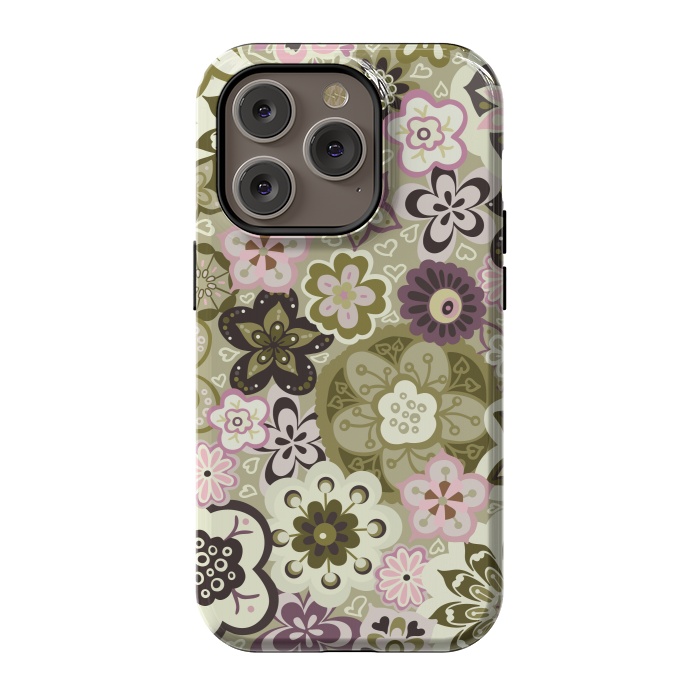 iPhone 14 Pro StrongFit Bouquet of Blooms-Green and Pink by Paula Ohreen