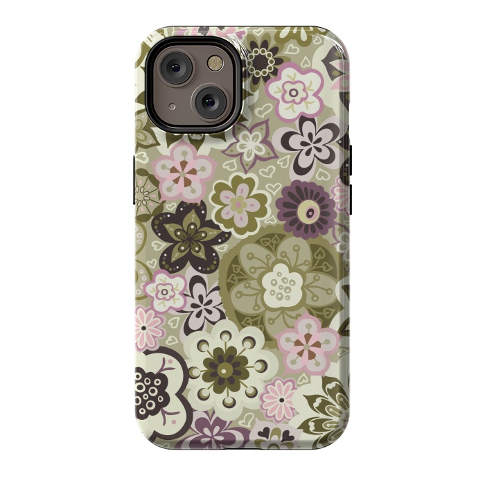 iPhone 14 StrongFit Bouquet of Blooms-Green and Pink by Paula Ohreen