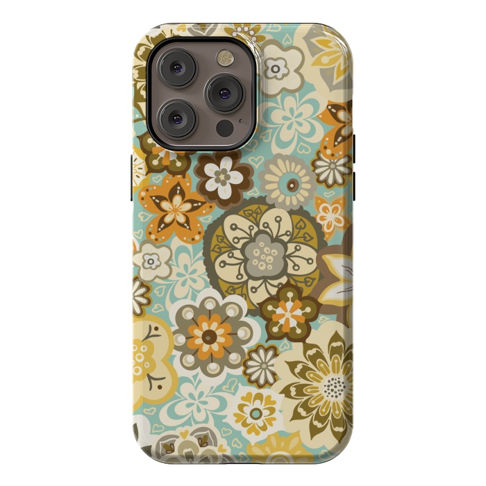iPhone 14 Pro max StrongFit Bouquet of Blooms-Blue and Orange by Paula Ohreen
